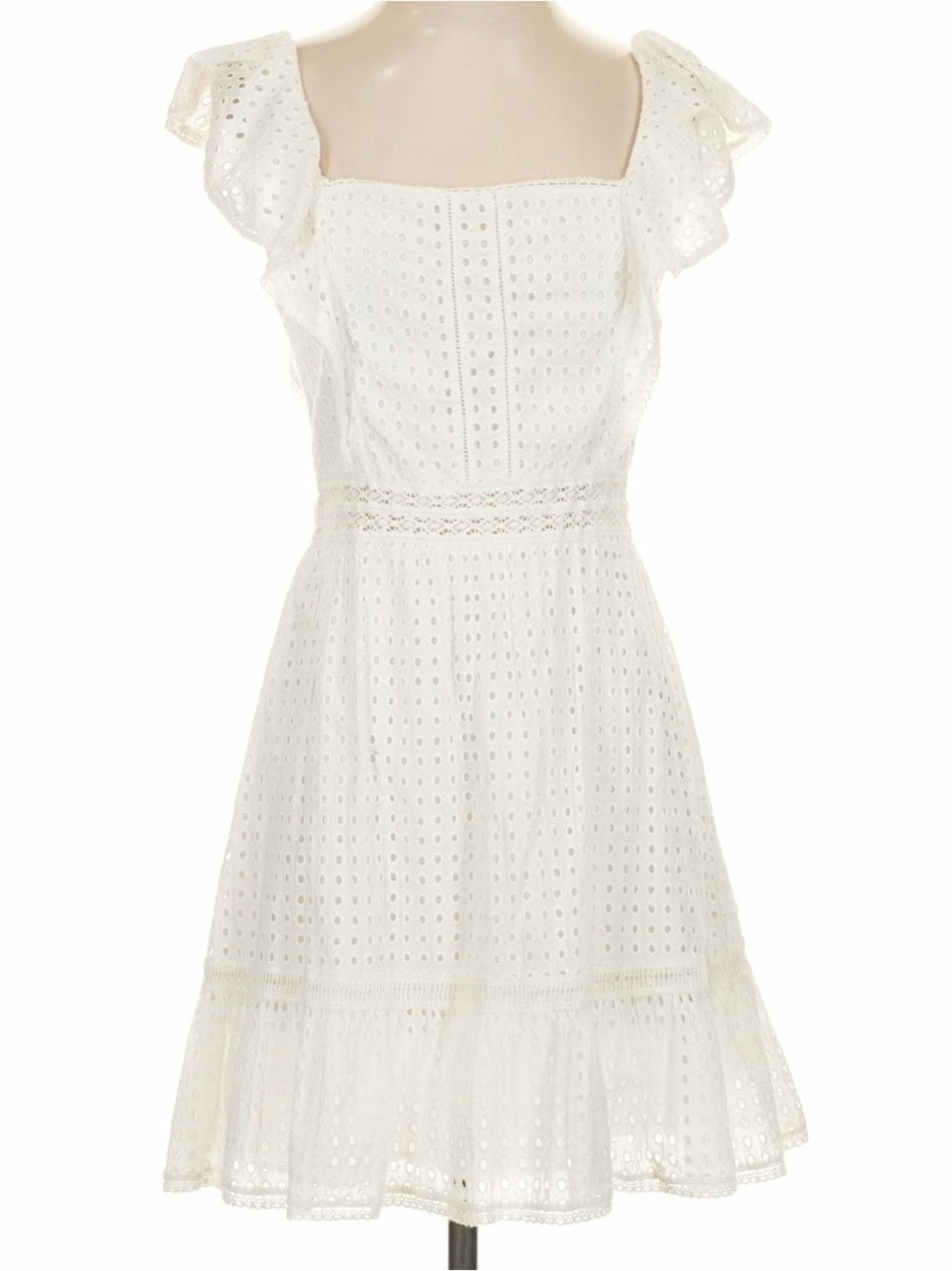 Alice + Olivia Ivory Eyelet Square-Neck Midi Dress